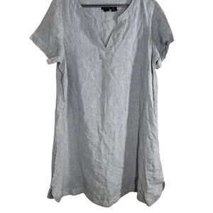 Tahari Womens Blue White Striped Linen Dress Sz 1X Beachy Breathable Nautical